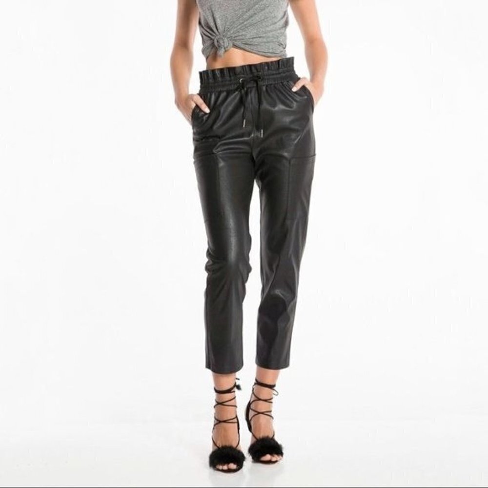 n: Philanthropy Morena Faux Leather Pants S Black Paperbag Waist Ankle Length‎